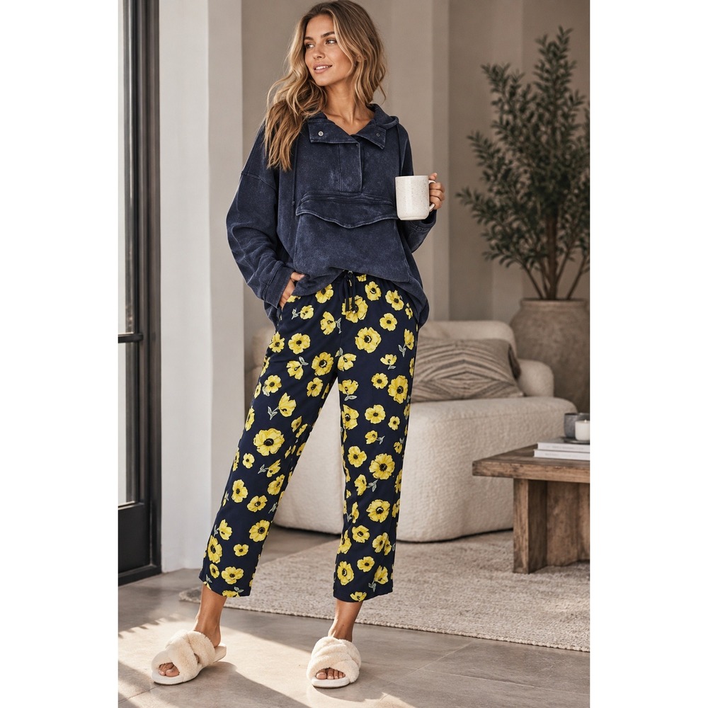 Zara Pants Women Small Blue Floral Crop‎ Cottagecore Boho Indie